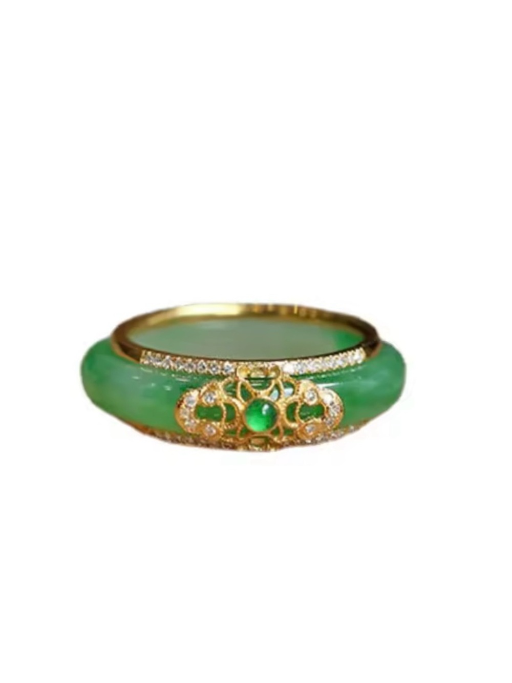 Green Chalcedony Crystal Asian Style 2 Piece Band Ring NWOT